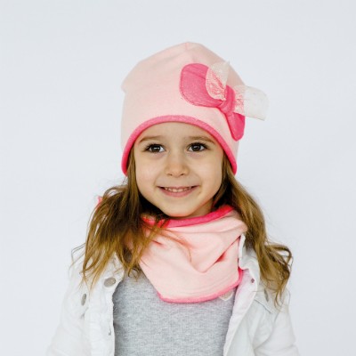 Дитячий демісезонний комплект (шапочка + хомут) для дівчинки "Ріверсайд", рожевий, DemboHouse (ДембоХаус)