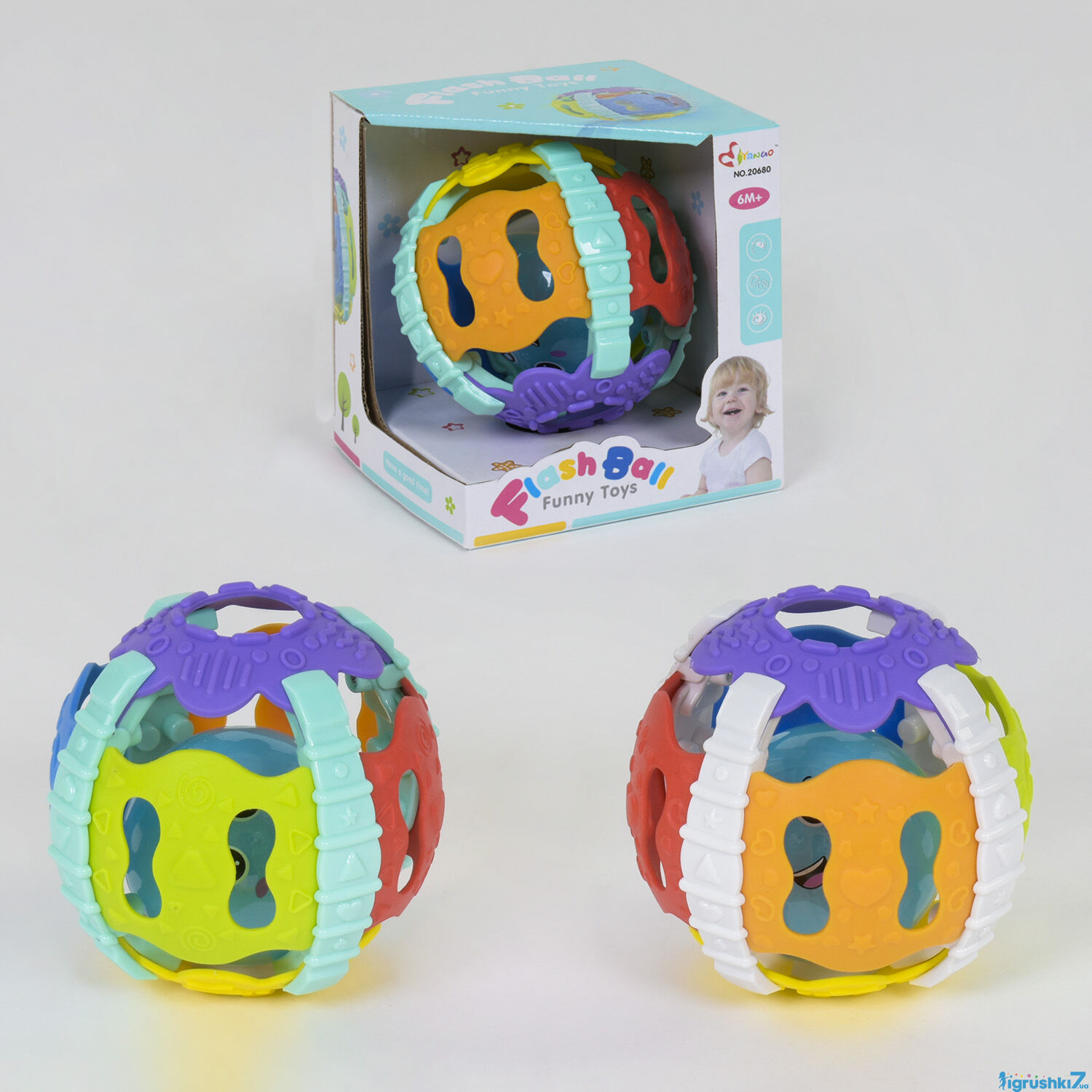 Брязкальце 20680 2 види, підсвічування, забавні звуки, гумова поверхня, в коробці