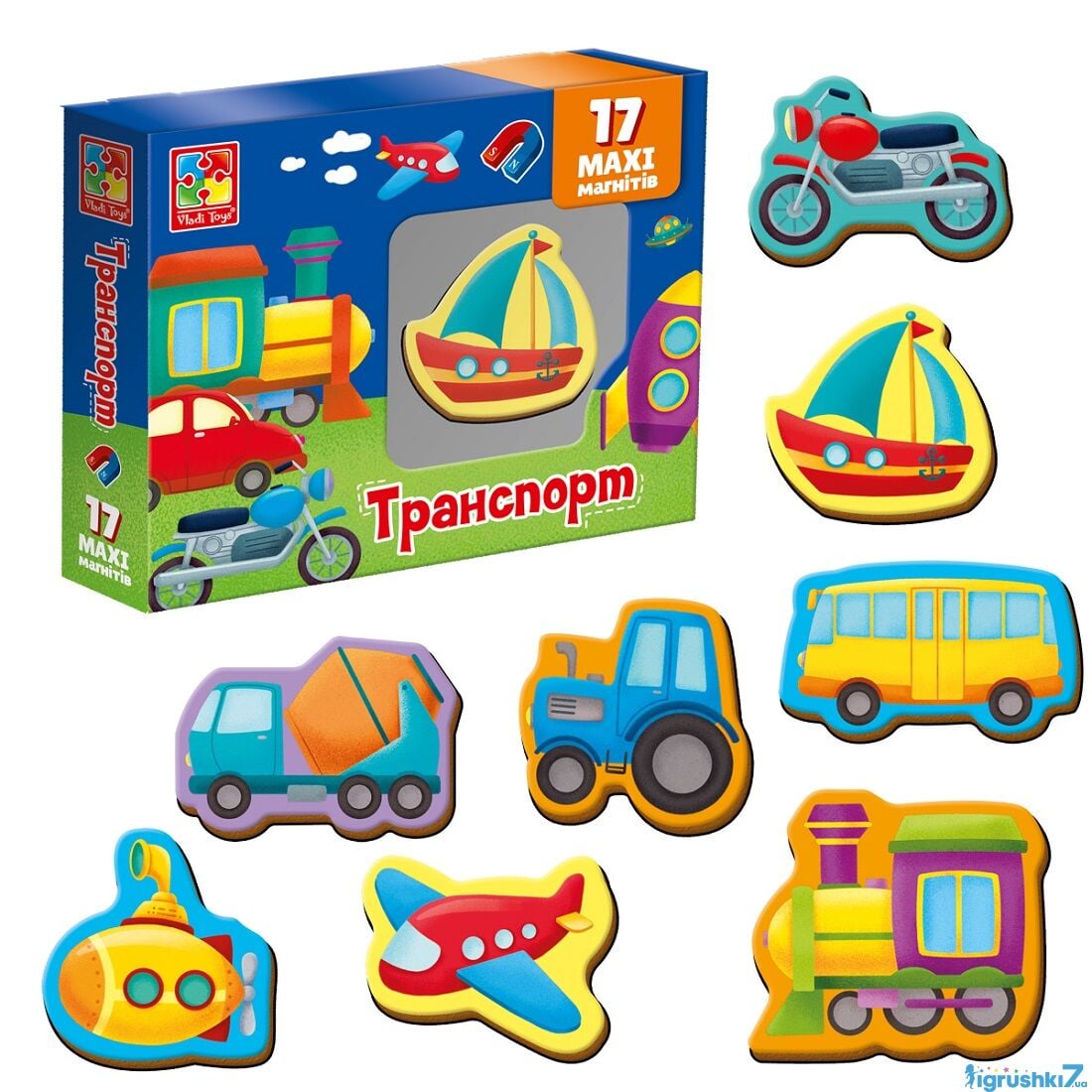 Набір магнітів "Транспорт" укр (VT 3106-26 ) "Vladi Toys", 17 елементів, в коробці