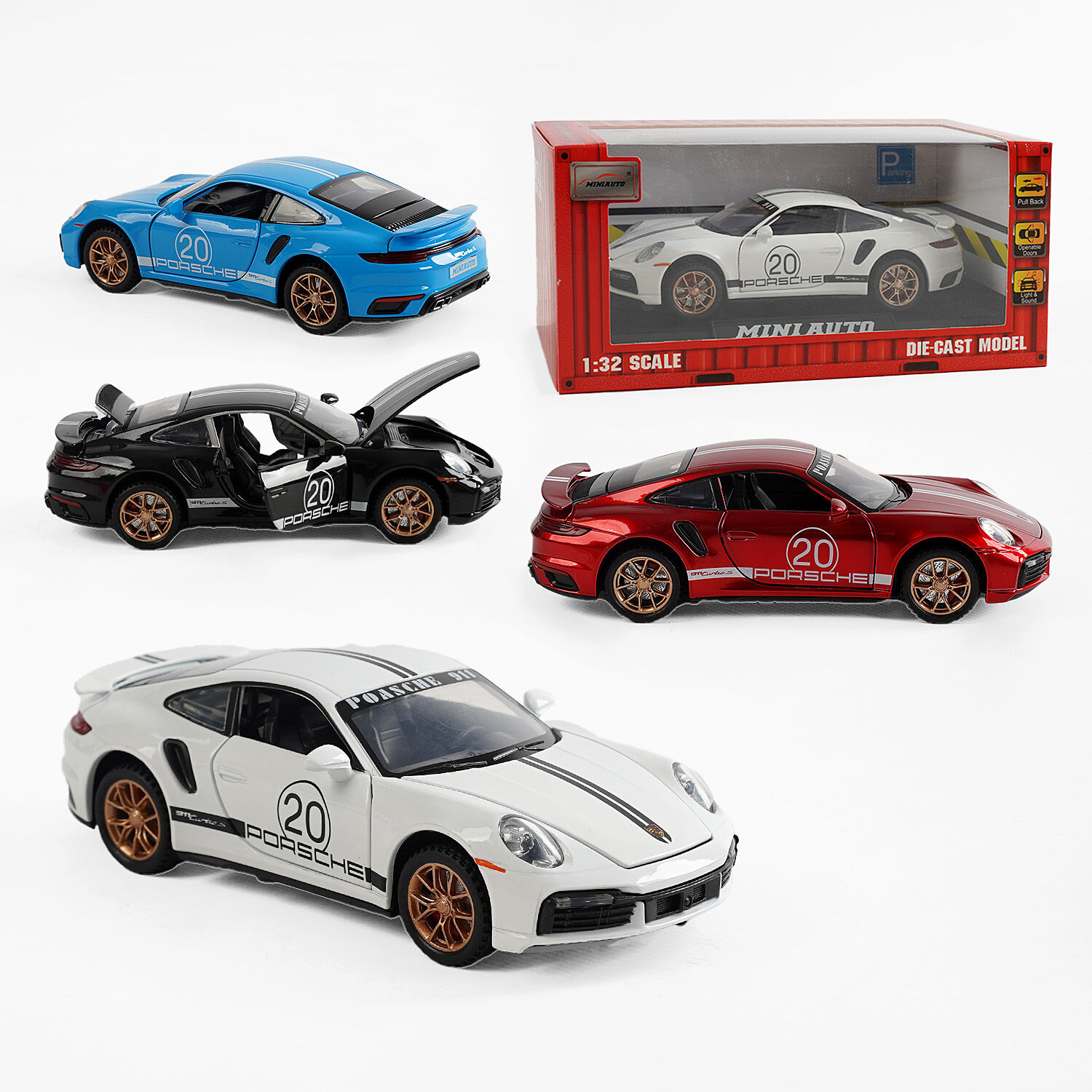 Машинка  металопластик, масштаб 1:32, звук, підсвічування, відкриваються двері, інерція, в коробці (3230)