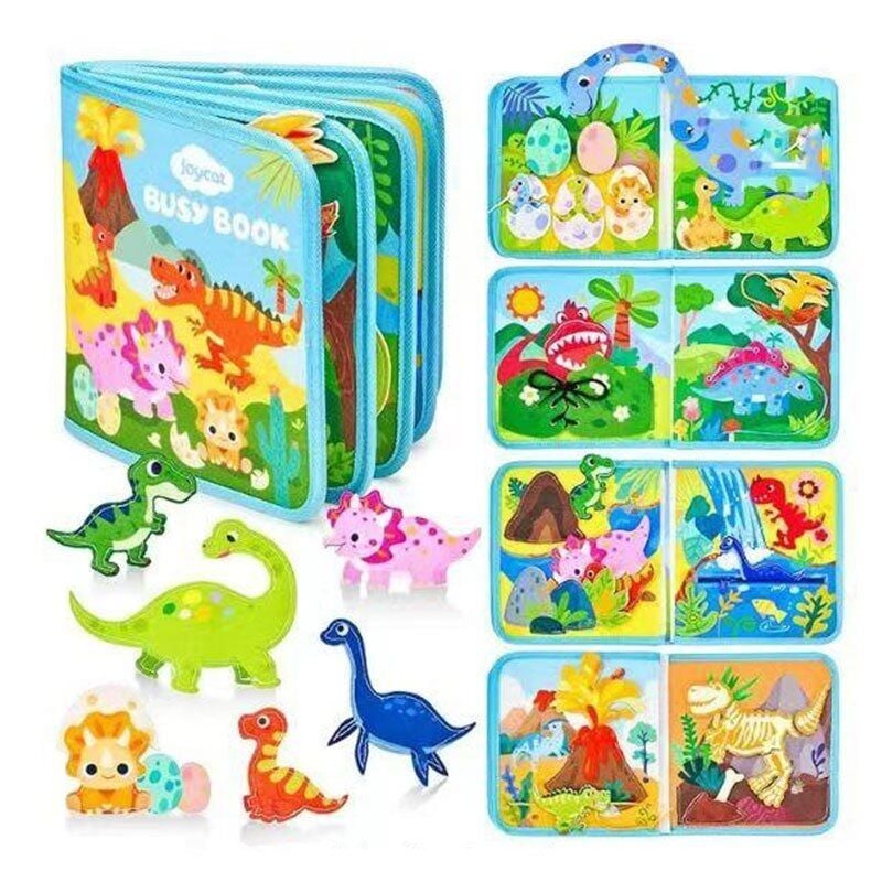 М'яка книжка-бізіборд  "Динозаври", фетр, пальчикові ігри, шнурівка, елементи на липучках, (25009 )