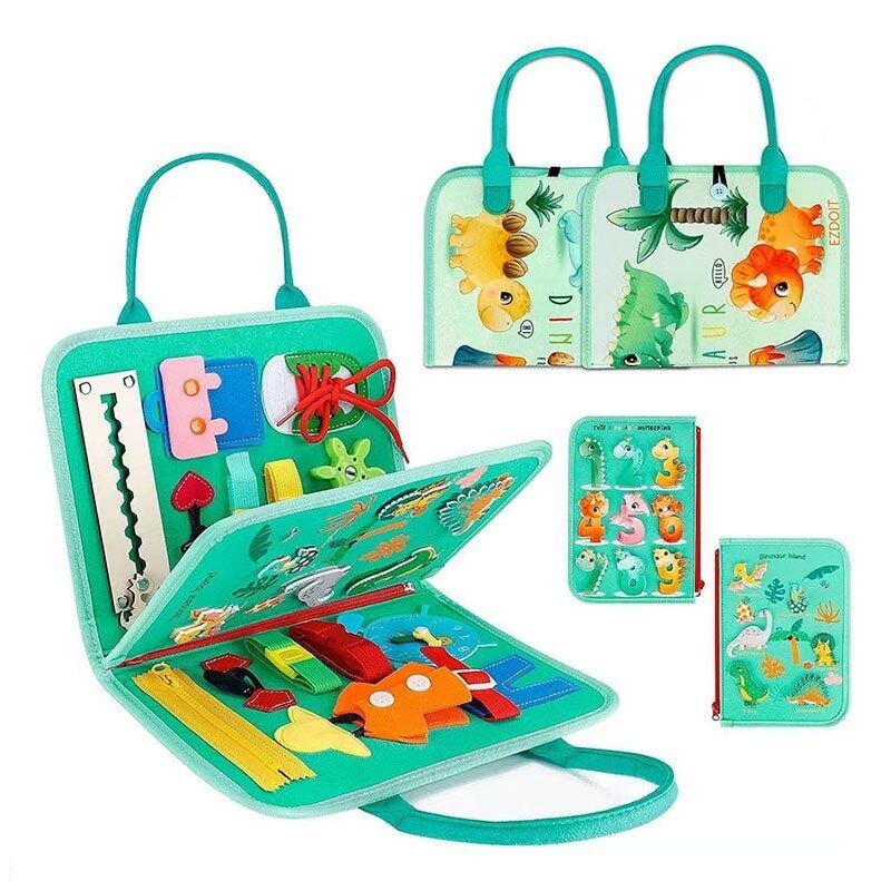 Логічна папка фетр, циферблат, назви динозаврів англійською, цифри, блискавка, шестерні, ремінці, липучки, (25011 )