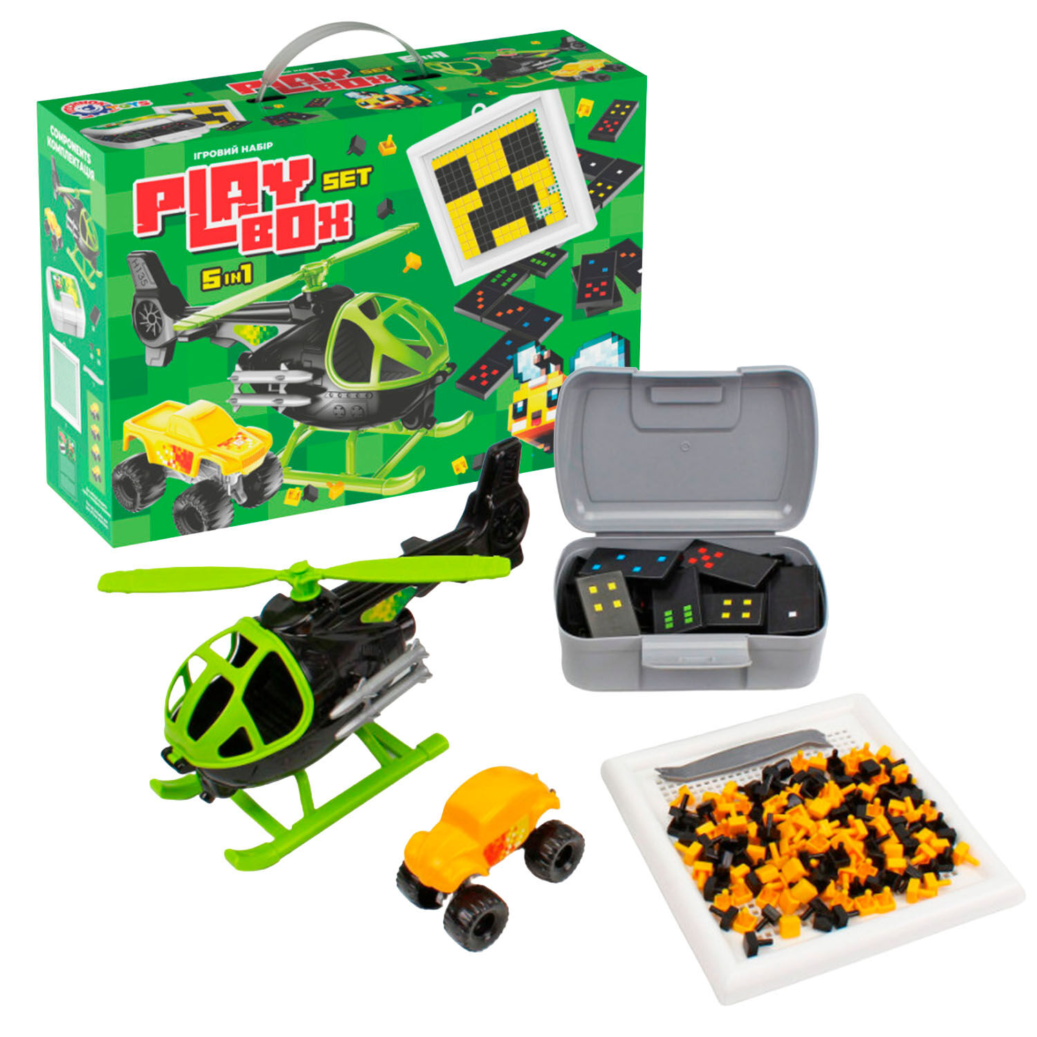 Подарунковий набір вертоліт, машинка-позашляховик, мозаїка, доміно, бокс 2871, Technok Toys
