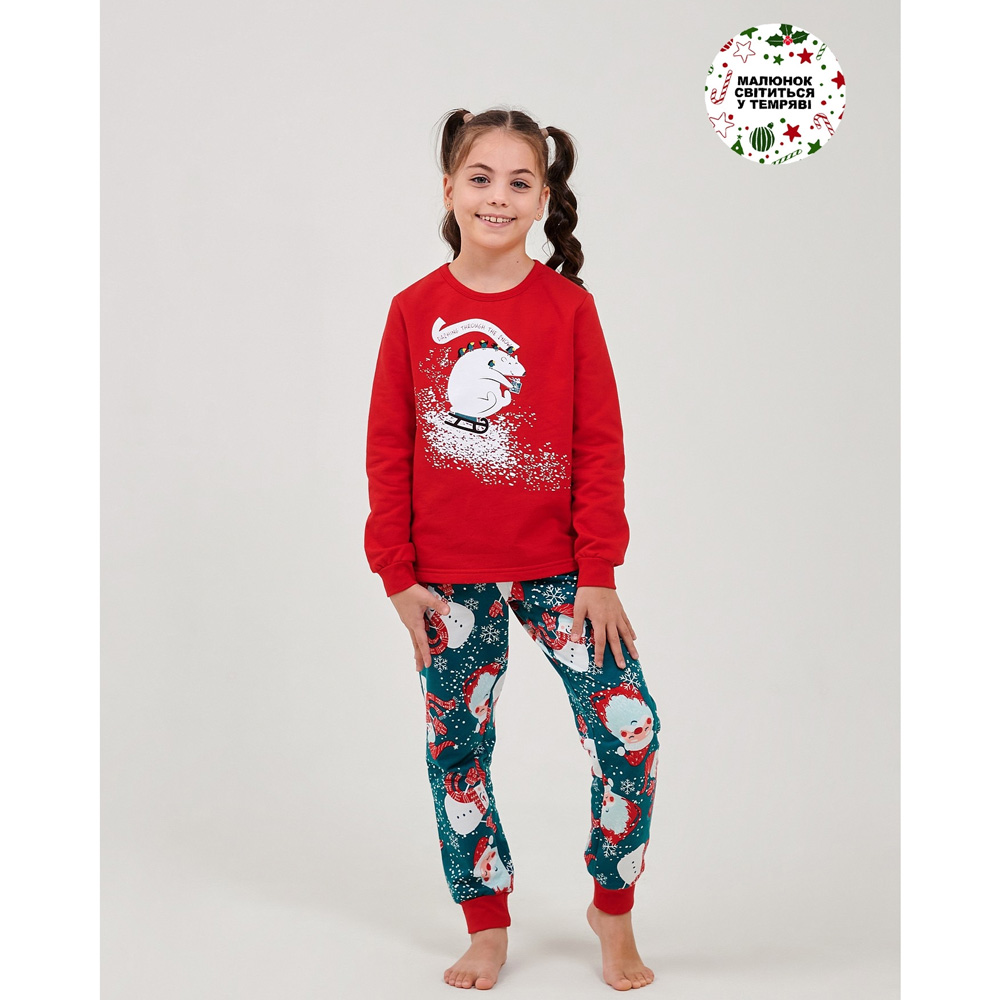 Дитяча тепла піжама Новорічний ведмедик червоний 104764-1, Smil (Сміл)