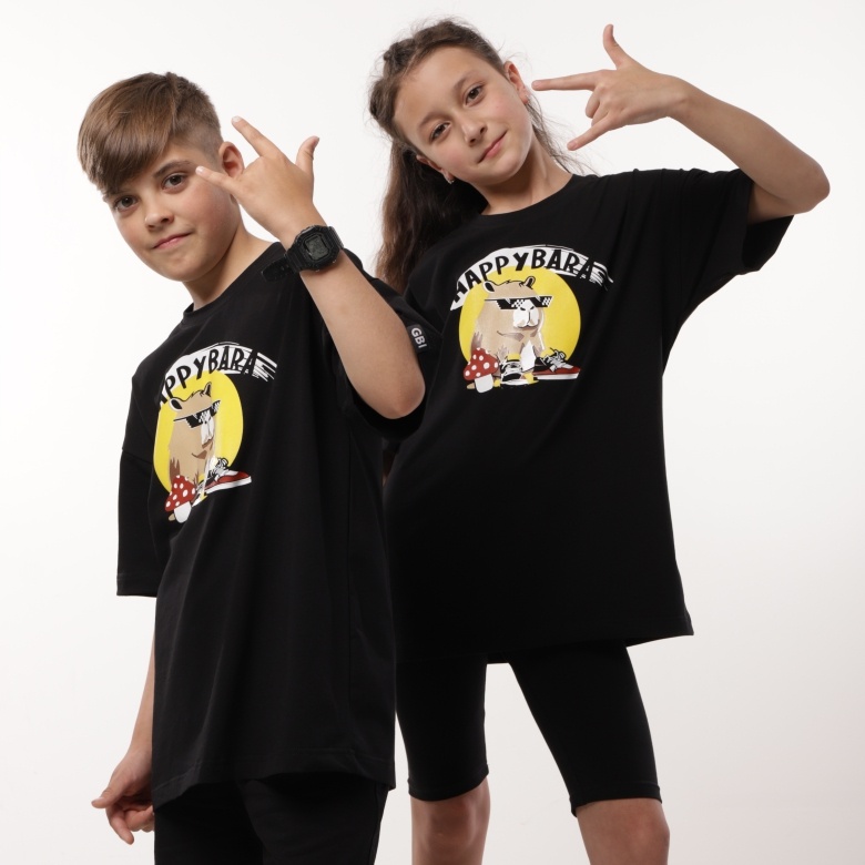 Детская футболка унисекс черная, белая, FTT-24-2, 14073 Gabbi Габбі