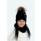 Детский зимний комплект (шапка + шарф-хомут) для девочки "Лиана", черный, DemboHouse (ДембоХаус)