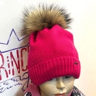 Зимова шапка для дівчинки підлітка, малинова з натуральним помпоном (2308/1), David's Star