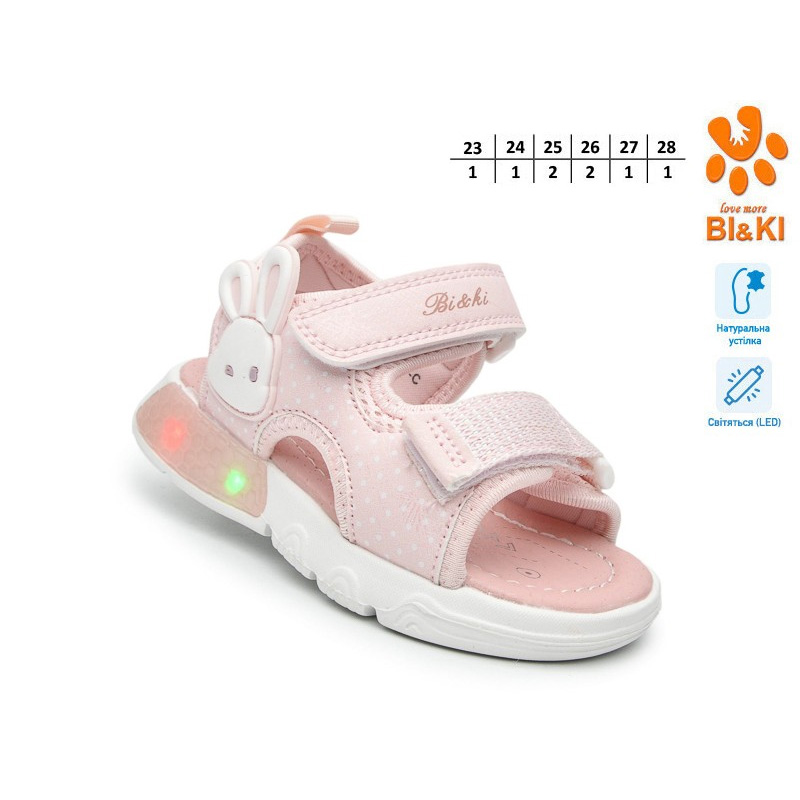 Детские босоножки для девочки розовые с зайцем с LED подсветкой Bi&Ki 60041C