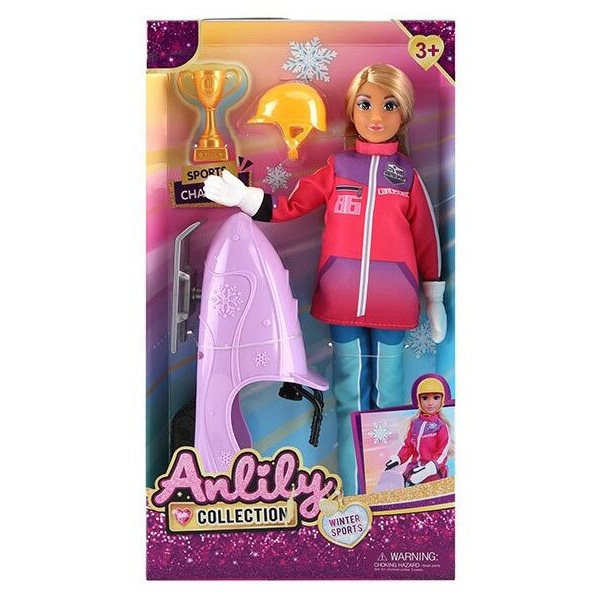 Лялька Лижниця 30 см, одяг, шарнірні суглоби, шолом, кубок, снігохід, 616185