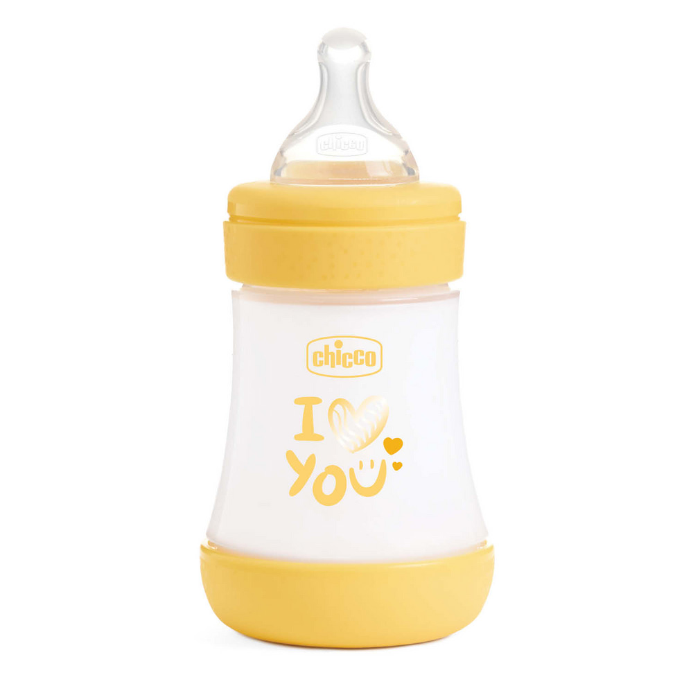 Дитяча пляшечка пластик PERFECT 5 Love, 150 мл, соска силікон, 0 м+ (20211.31.40), Chicco