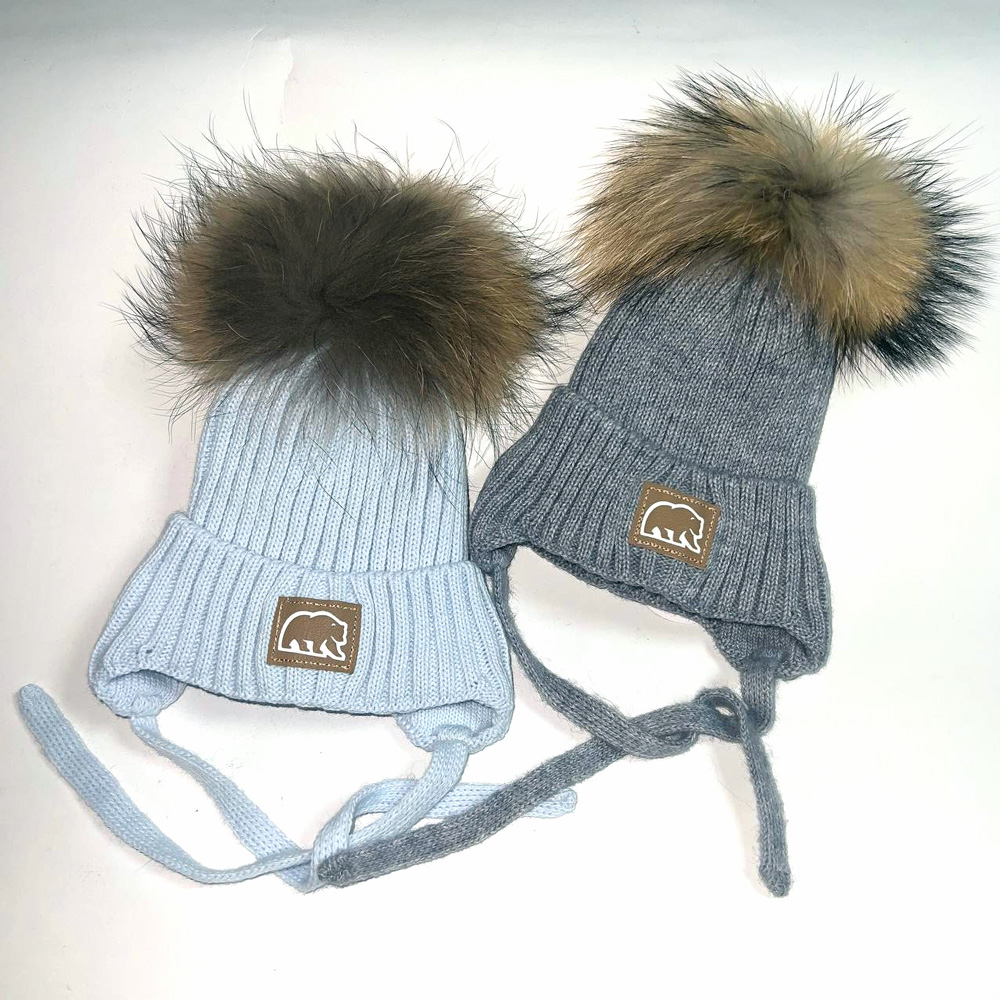 Зимняя детская шапка с натуральным помпоном, (25WP135), Pompona
