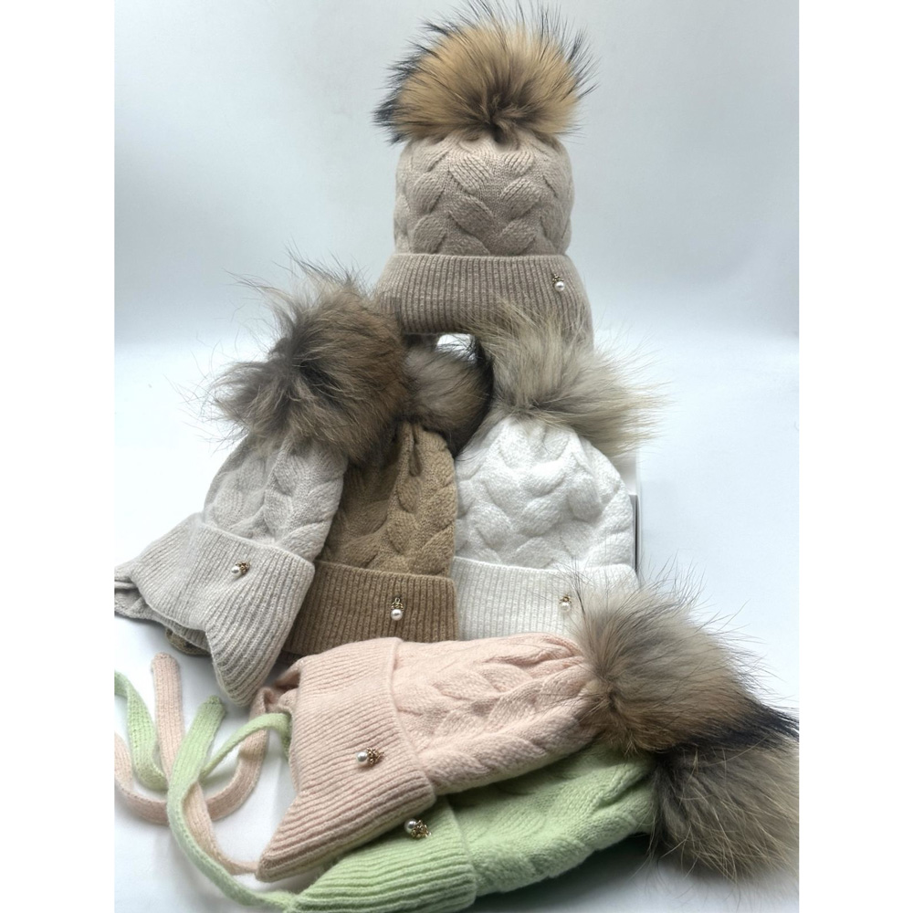 Зимняя детская шапка с натуральным помпоном, (25WP165), Pompona