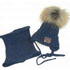 Зимова дитяча шапка з натуральним помпоном та хомут, (23WP144), Pompona