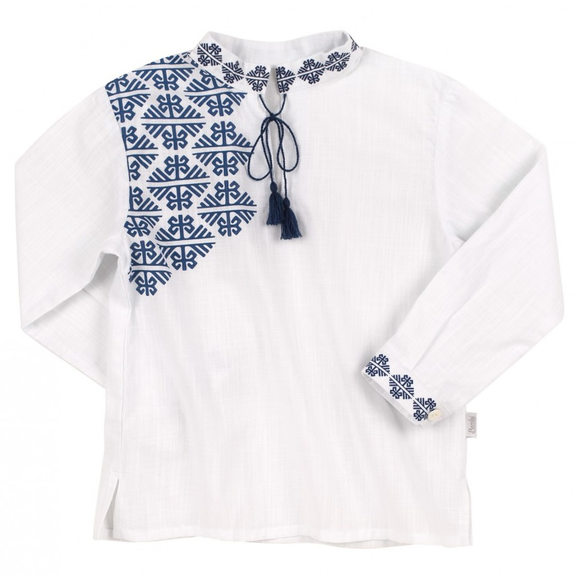 Детская рубашка Вышиванка для мальчика, белая с синим  (РБ136), Бемби