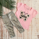 Детский комплект для девочки "Бабочка" (футболка + капри), розовый + серый (8969), Breeze