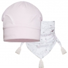 Детский демисезонный комплект (шапка + косынка) для девочки, светло-розовый с белым (CB19/C), Barbaras