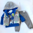 Детский костюм для мальчика (жилет+реглан+брюки), серый-синий (3641), Bebessi (Турция)