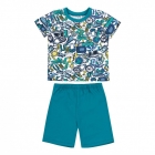 Летняя пижама для мальчика,бирюзовая+рисунок (ПЖ54), Бемби