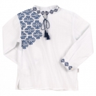 Детская рубашка Вышиванка для мальчика, белая с синим  (РБ136), Бемби
