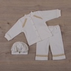 Крестильный костюм для мальчика Святик-2 (кофта+ползунки+берет), молочный (27069487, 27069491), Бетис (Украина)