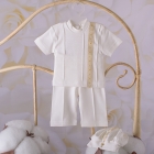 Хрестильний костюм для хлопчика Мирослав, (кофта + штанці + бере), інтерлок, молочний (270695), Бетіс