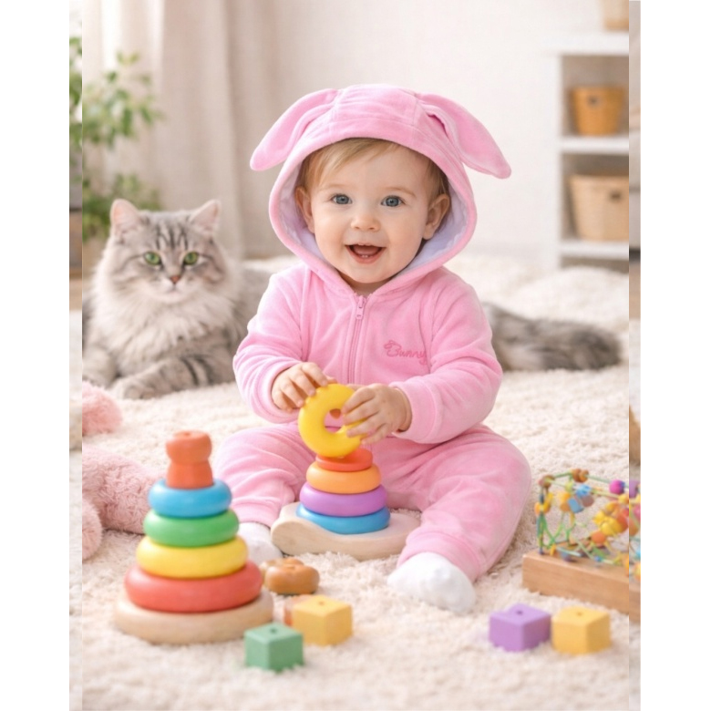 Комбінезон чоловічок для малюка Зайчик з вушками, рожевий, 14759, Gabbi