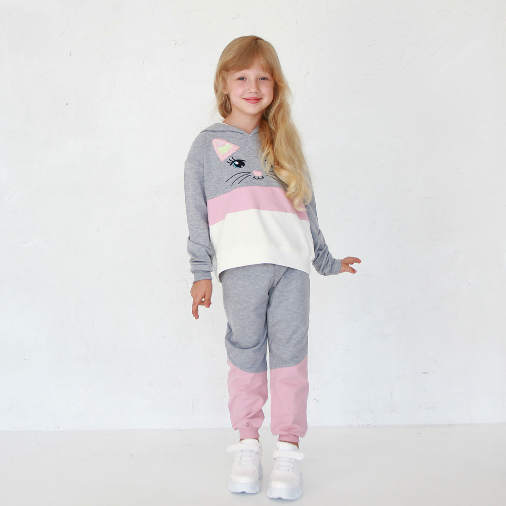 Детский костюм для девочки (худи+брюки), розово-серый (2900-13), Cichlid (Турция)