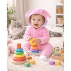 Комбінезон чоловічок для малюка Зайчик з вушками, рожевий, 14759, Gabbi