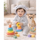 Комбінезон чоловічок для малюка Зайчик з вушками, велюр, сірий, 14757, Gabbi