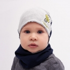 Дитячий демісезонний комплект (шапка + хомут) для хлопчика "Амбруццо" темно-синій з сірим, DemboHouse (ДембоХаус)