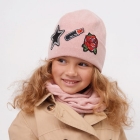 Детский демисезонный комплект (шапка + снуд) для девочек "Маделен", пудра, DemboHouse (ДембоХаус)