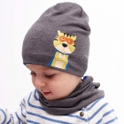 Дитячий демісезонний комплект (шапка + хомут) для хлопчика "Марці" сірий-синій, DemboHouse (ДембоХаус)