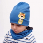 Детский демисезонный комплект (шапка + хомут) для мальчика "Марци" голубой-черный, DemboHouse (ДембоХаус)