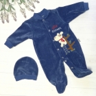 Детский велюровый комбинезон + шапочка для мальчика, синий (400-20), Efilix Baby (Турция)