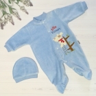 Детский велюровый комбинезон + шапочка для мальчика, голубой (400-20), Efilix Baby (Турция)