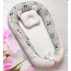 Кокон для новорожденных 3в1 + подушечка, Панды серо-розовый (2020/10), ElLize