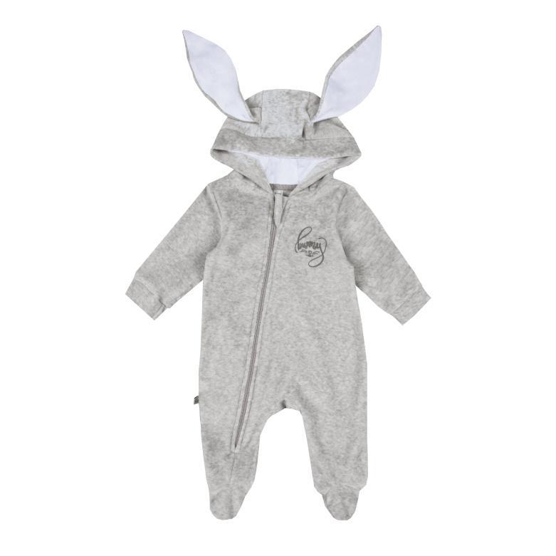 Комбінезон чоловічок для малюка Зайчик з вушками, велюр, сірий, 14757, Gabbi