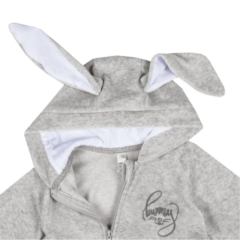 Комбінезон чоловічок для малюка Зайчик з вушками, велюр, сірий, 14757, Gabbi