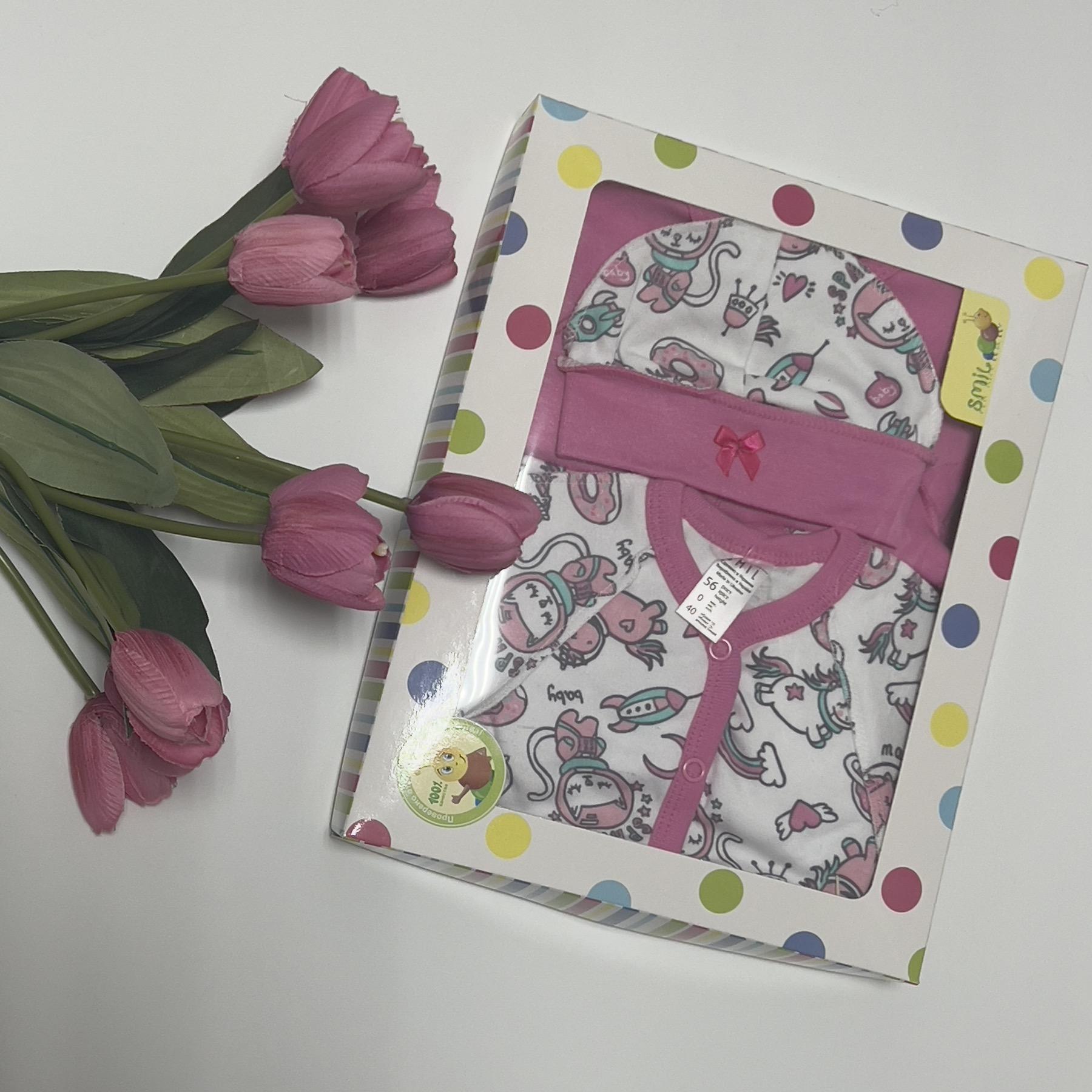 Комплект одягу для новонародженої дівчинки, 4 предмети, рожево-білий (115488), Smil (Смил)