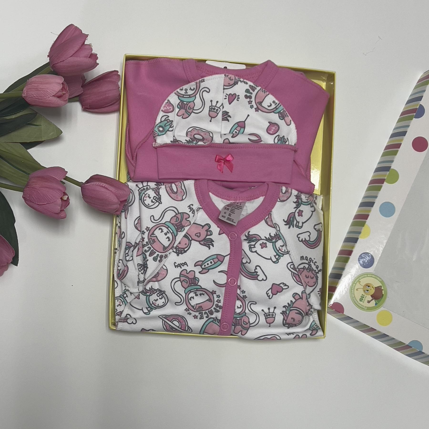 Комплект одягу для новонародженої дівчинки, 5 предмети, рожево-білий (108560), Smil (Смил)