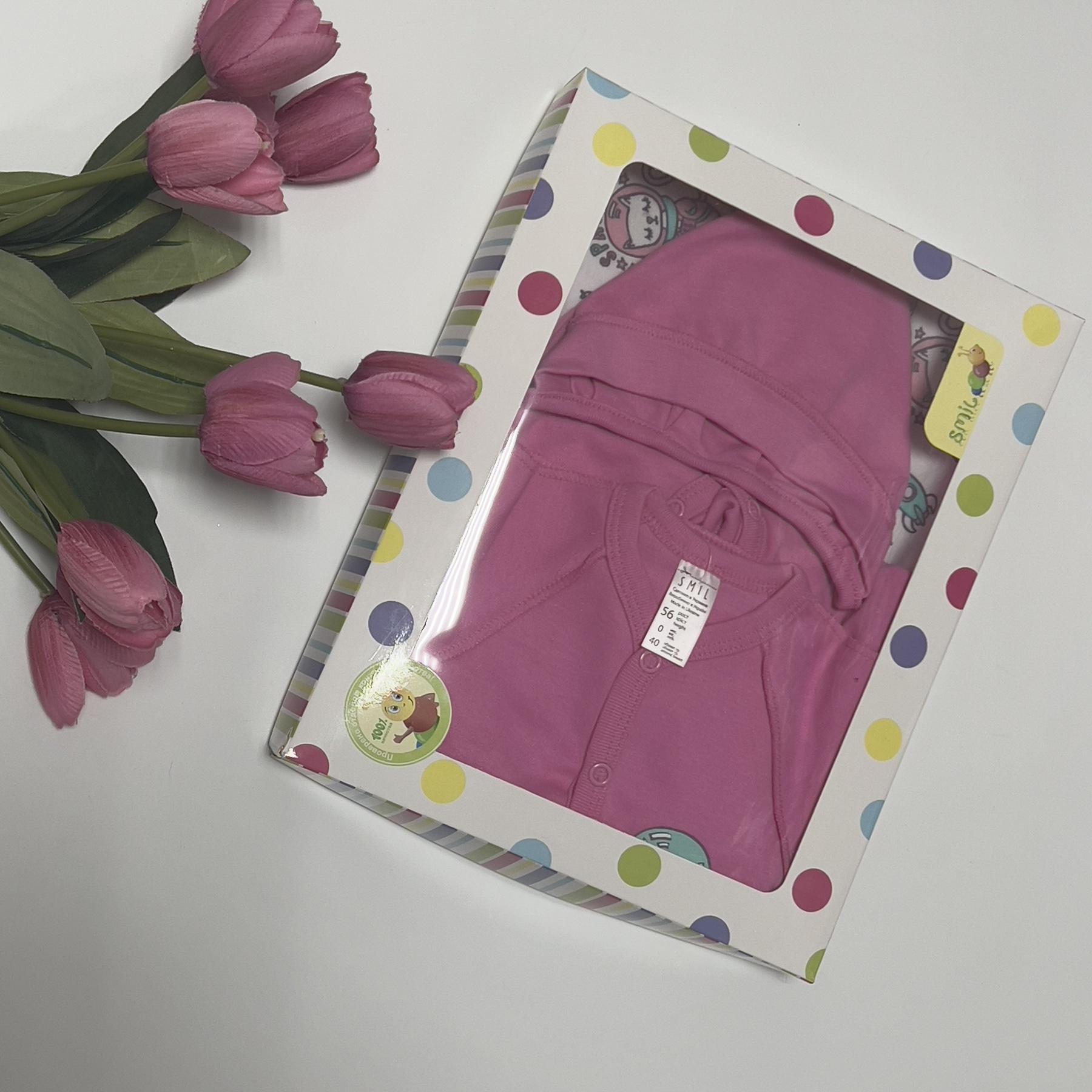 Комплект одягу для новонародженої дівчинки, 3 предмети, рожево-білий (115478), Smil (Смил)