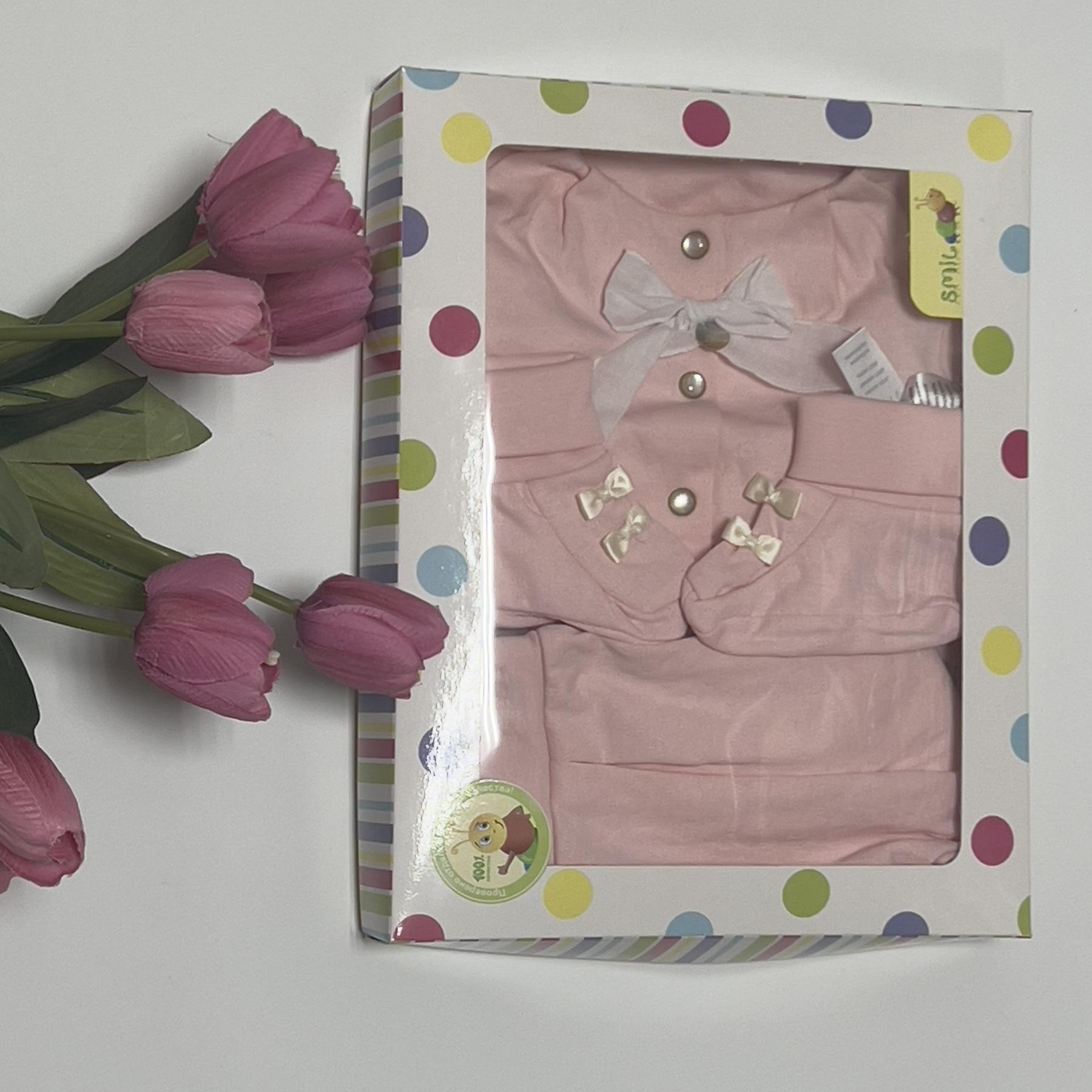 Комплект одягу для новонародженої дівчинки, 5 предмети, рожево-білий (107297), Smil (Смил)