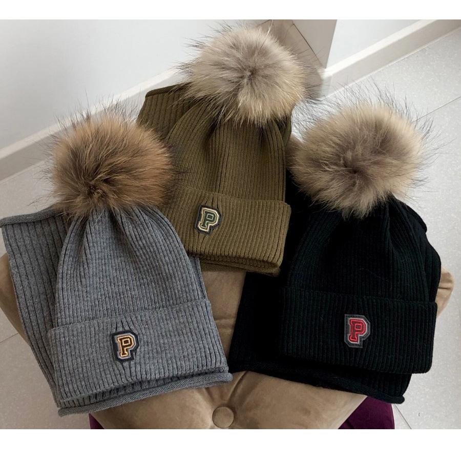 Зимова дитяча шапка з натуральним помпоном та хомут, (25WP144), Pompona