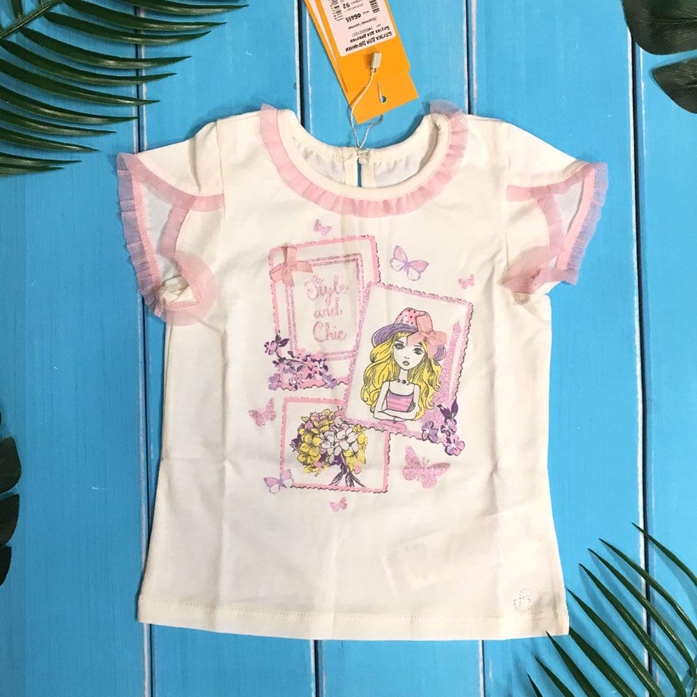 Детская футболка для девочек, белая (ФБ655), Бемби