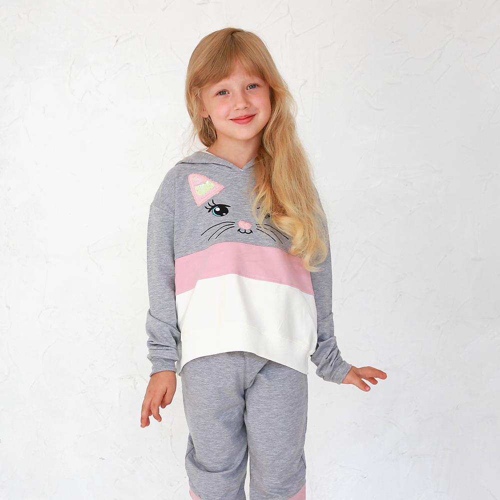 Детский костюм для девочки (худи+брюки), розово-серый (2900-13), Cichlid (Турция)