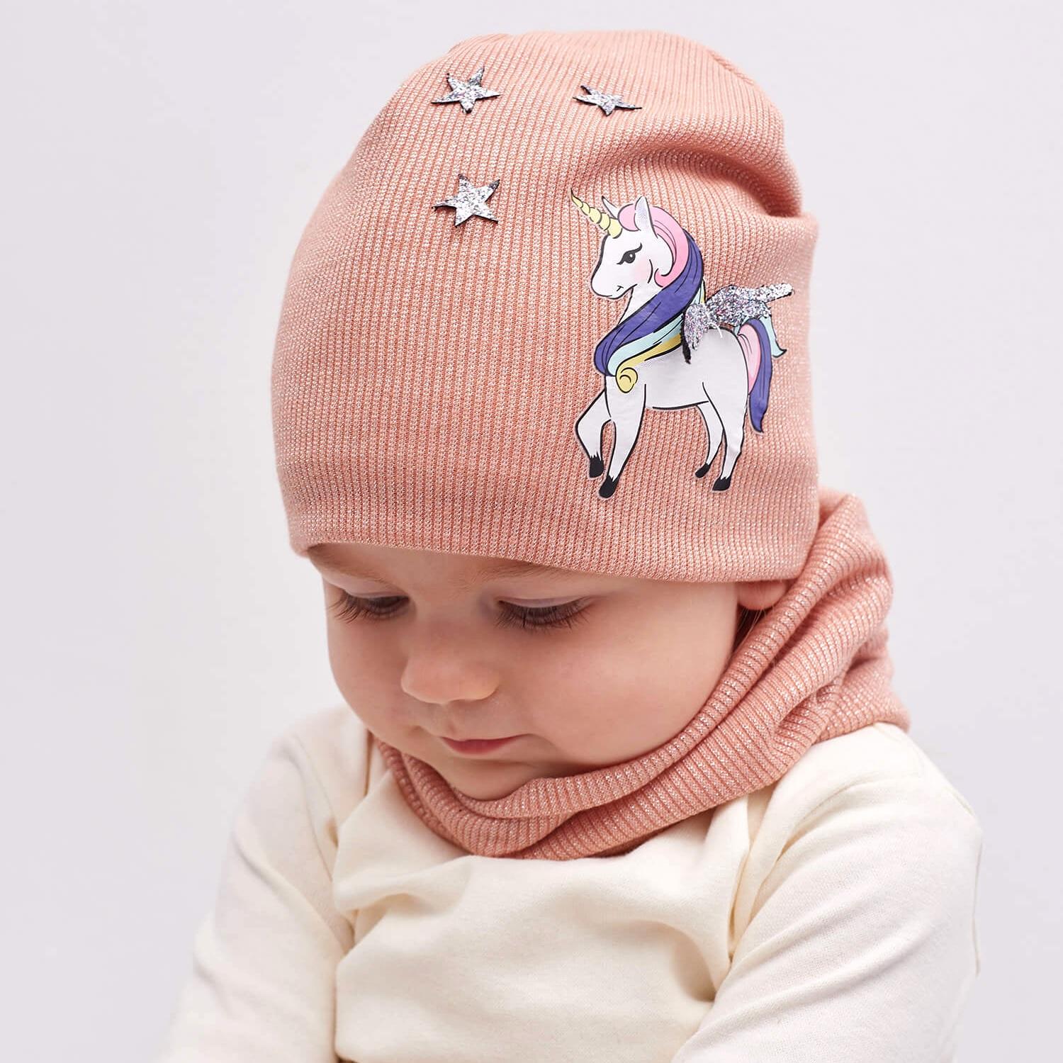 Дитячий демісезонний комплект (шапка + хомут) для дівчаток \"Новара\" персиковий, DemboHouse (ДембоХаус)