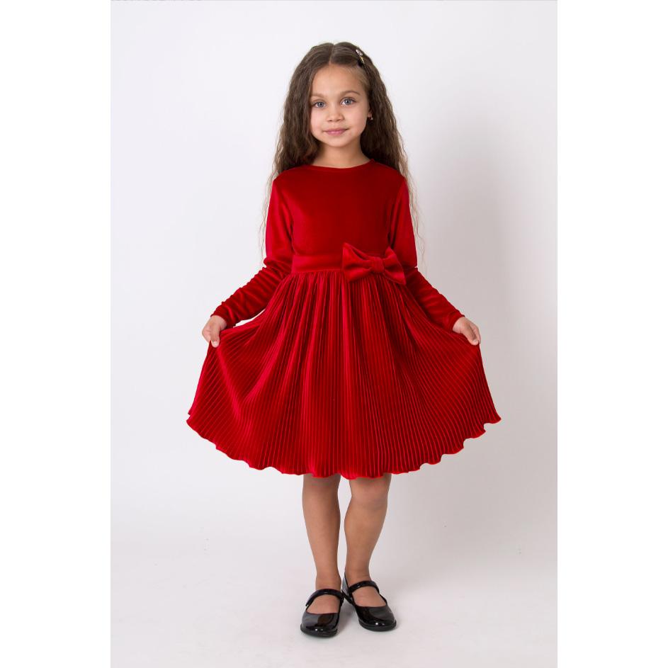 Нарядное платье для девочки с длинным рукавом и плиссированной юбкой красное (5634), Mevis