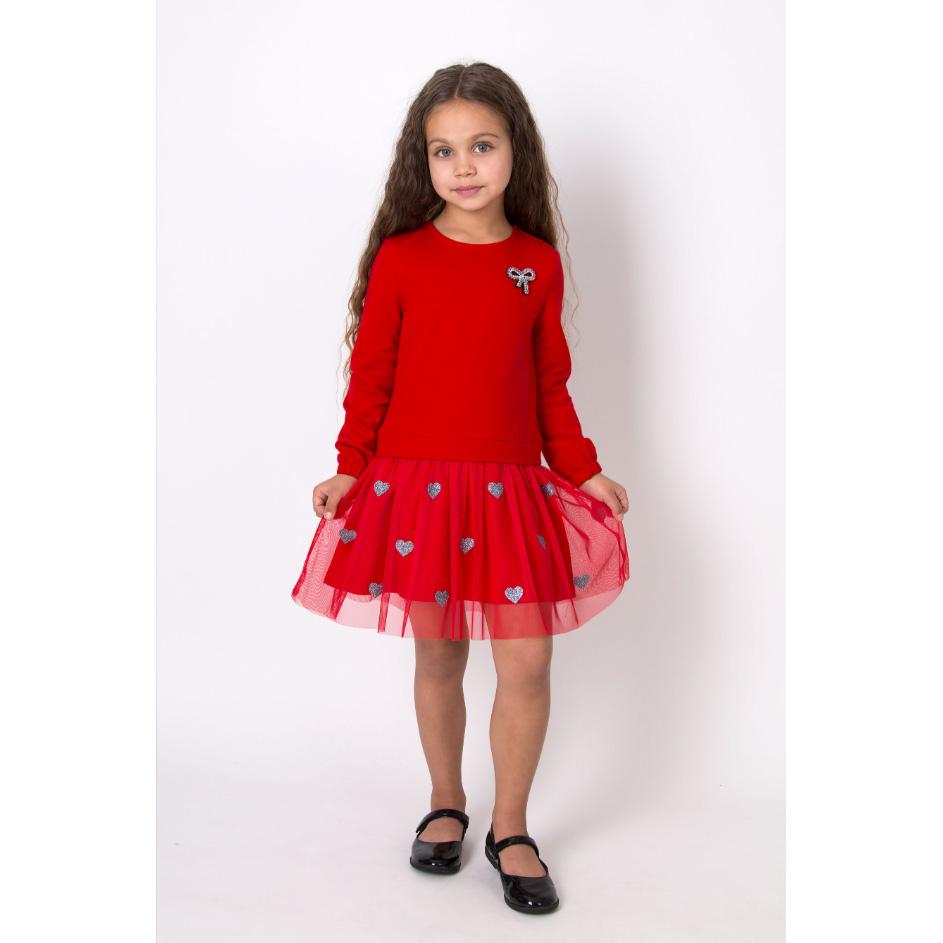 Нарядное платье для девочки с длинным рукавом и фатиновой юбкой красное (5686), Mevis