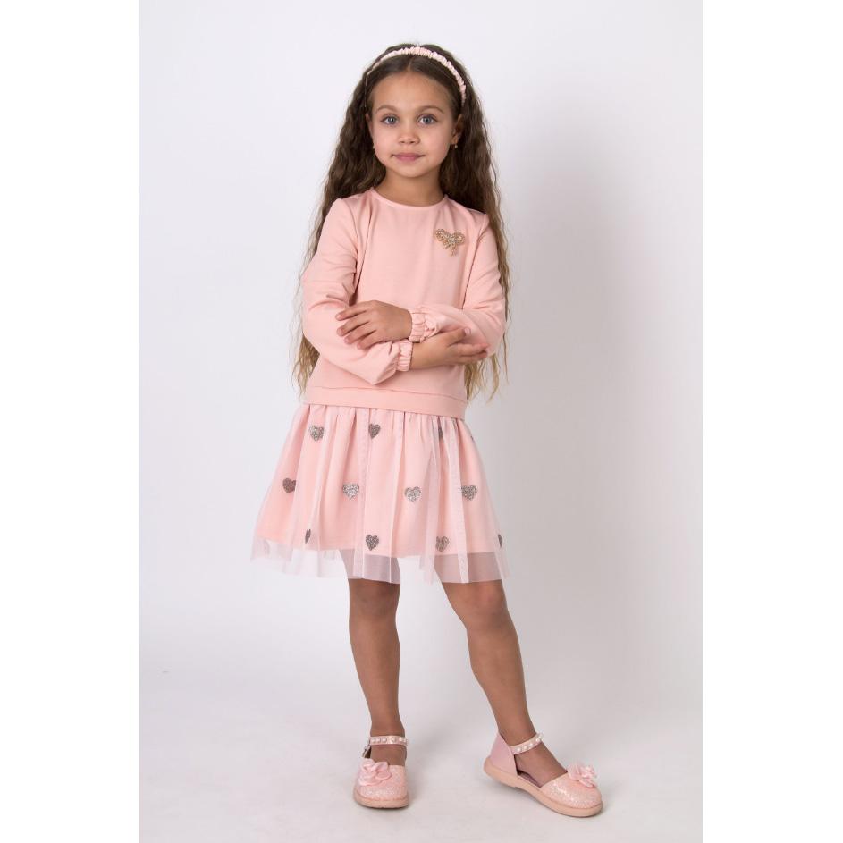 Нарядное платье для девочки с длинным рукавом и фатиновой юбкой розовое (5686), Mevis