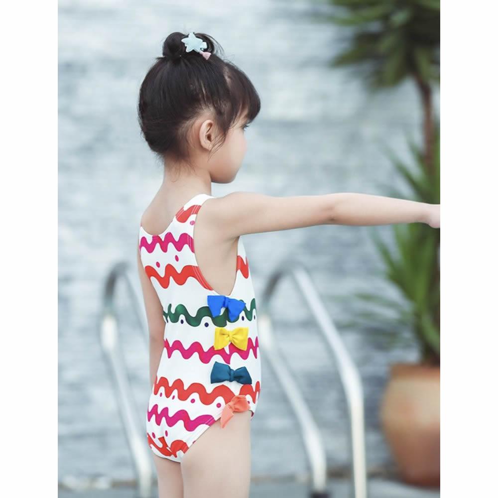 Дитячий купальний костюм (купальник + шапочка) для дівчинки, біло-червоний (607352), MOMASONG